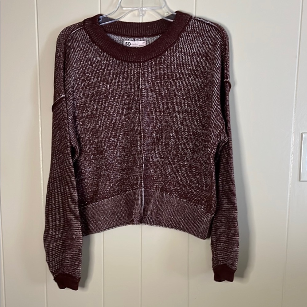 SO Brown Crew Neck Sweater with Metallic Flecks